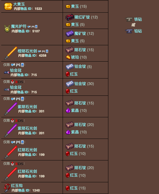 泰拉瑞亚主机合成表