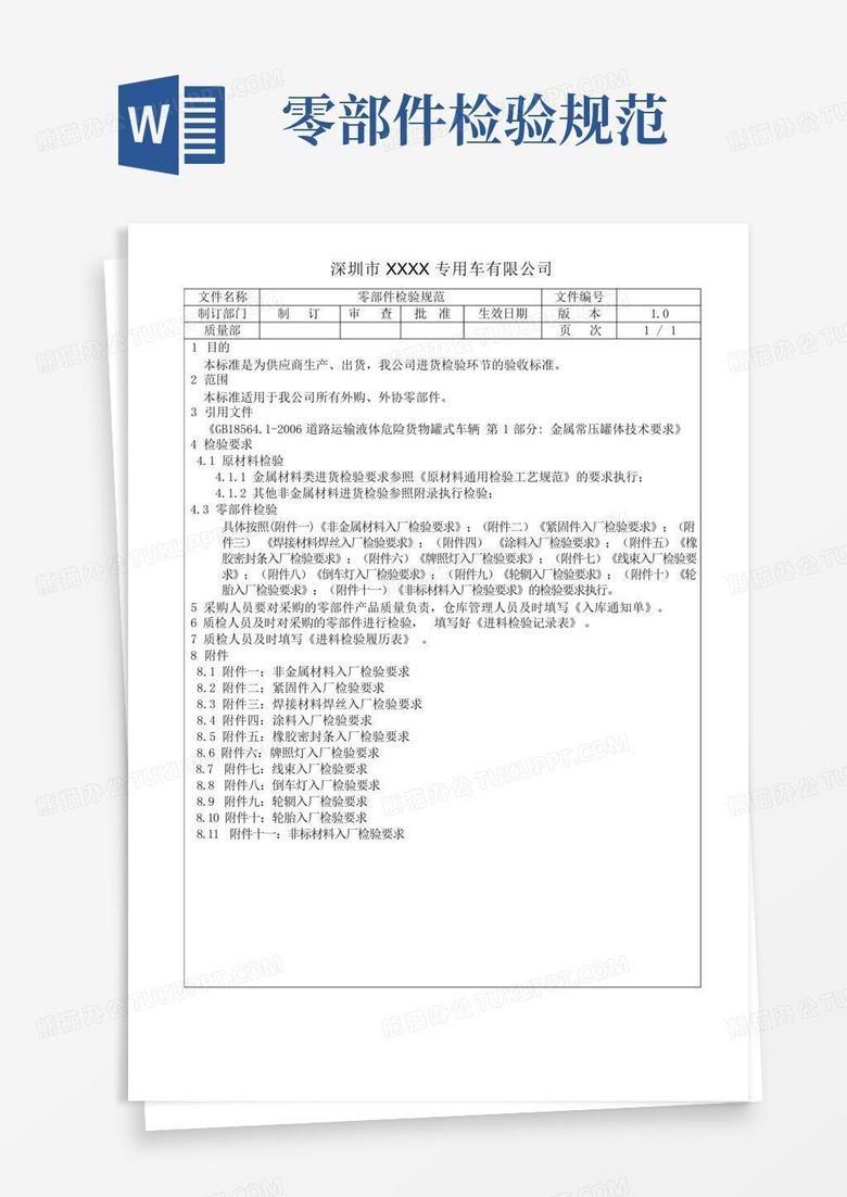 主机厂的零部件确认检验规程模板