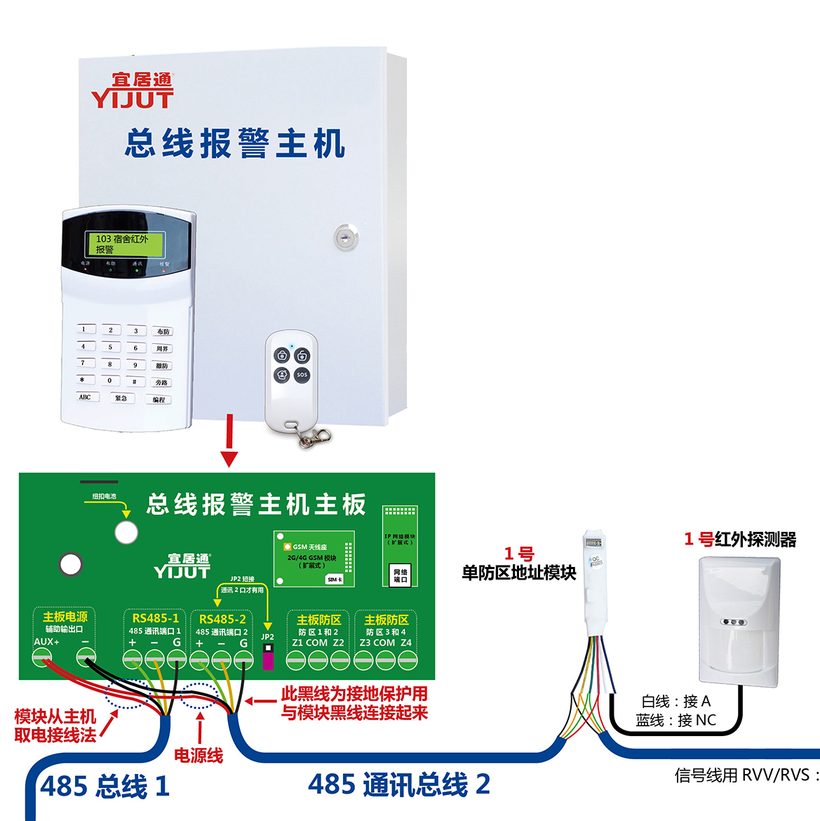 总线式报警主机如何接门磁